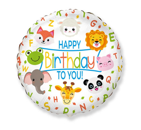 Fólia lufi kerek állatos Happy Birthday to you