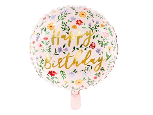 Fólia lufi rózsaszín virágos Happy Birthday