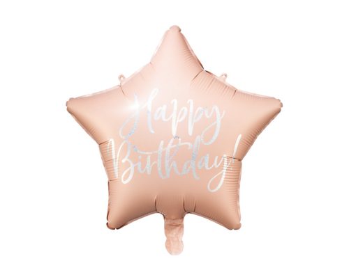 Fólia lufi pasztell rózsaszín csillagos Happy Birthday