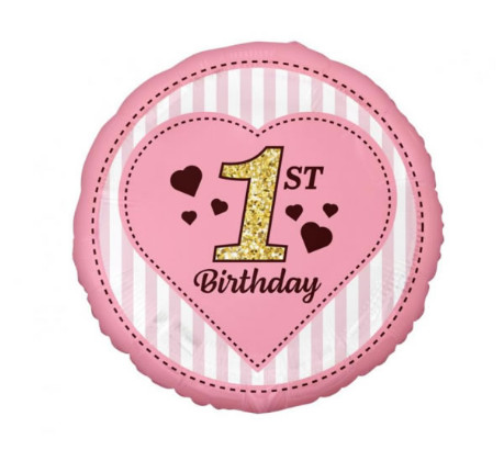 Fólia lufi First Birthday rózsaszín