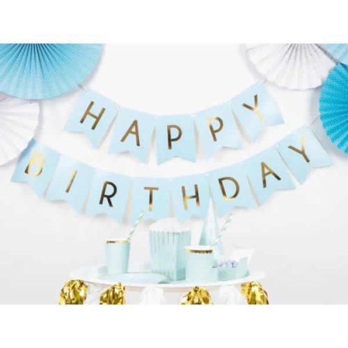 Füzér Happy Birthday felirattal világoskék