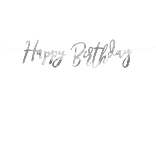Banner Happy Birthday felirattal ezüst