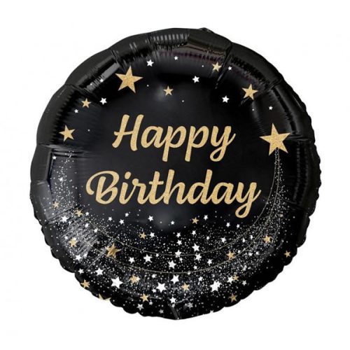 Fólia lufi kerek fekete Happy Birthday
